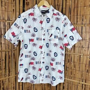 Mad Engine Men's Short Sleeve Button Shirt USA Patriotic America's Birthday Med